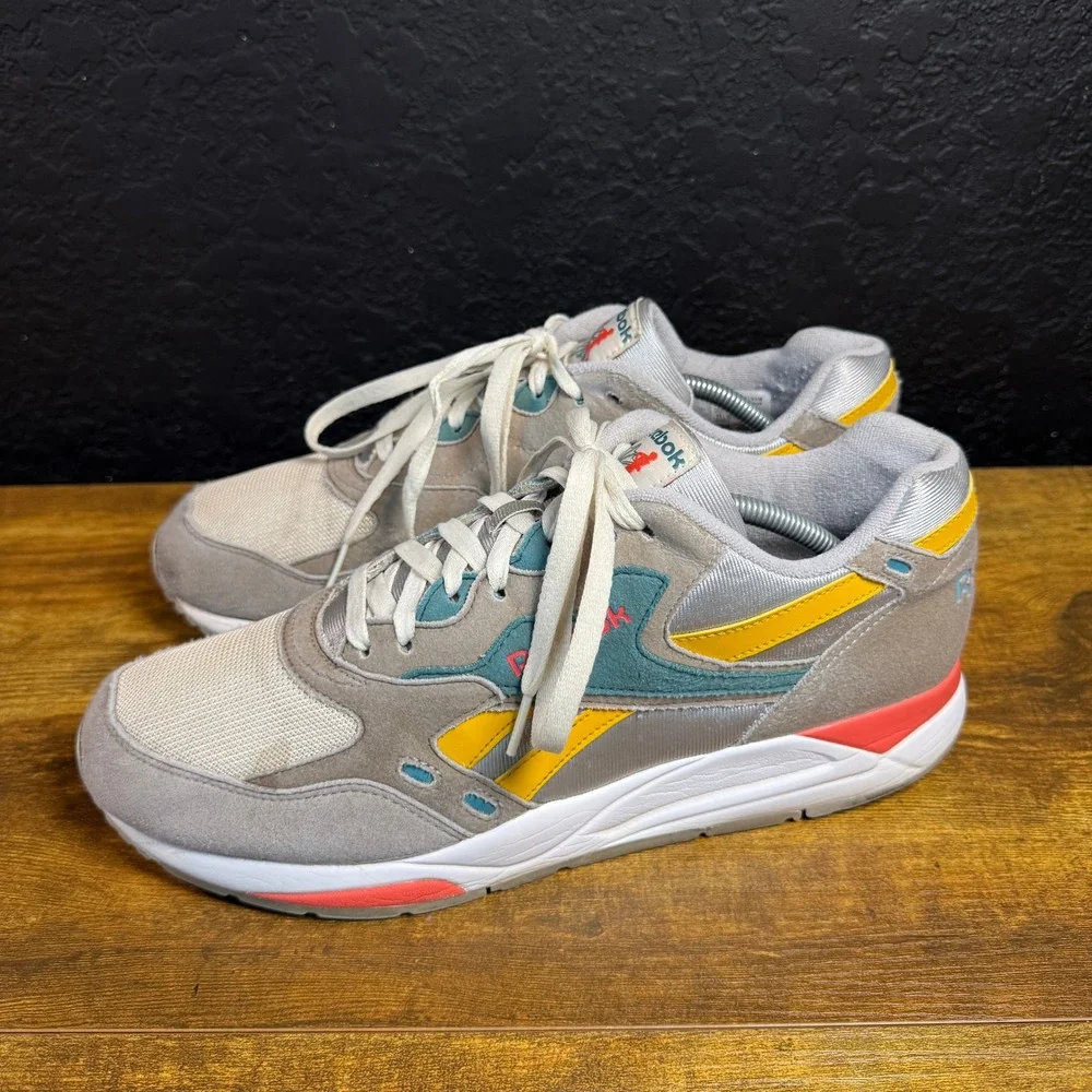 Reebok Bolton DV5646 Grey Yellow Teal Suede Mesh Sneakers Mens Size 11